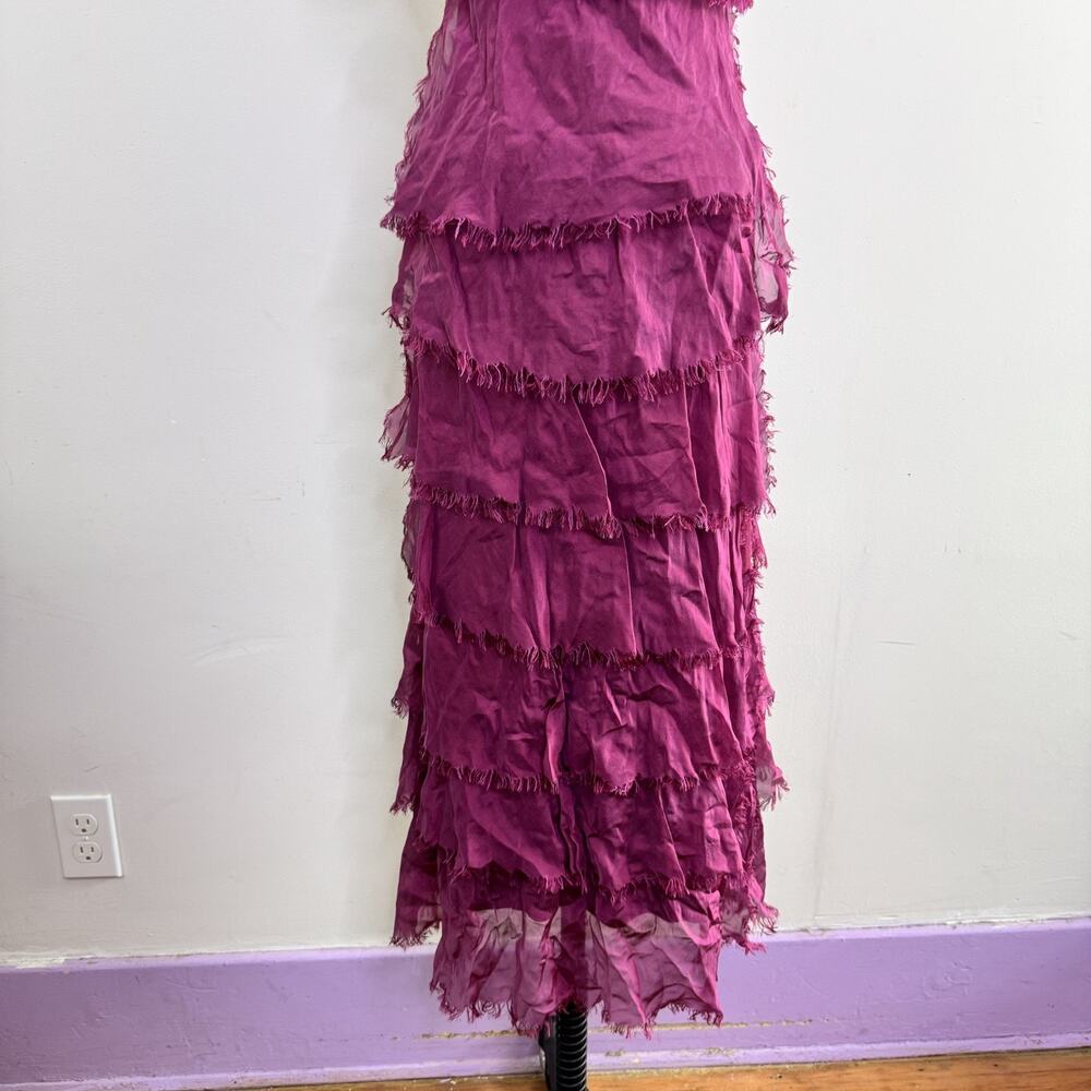 Made in Italy Fuchsia Silk Chiffon Tiered Midi Dress Layered Luxe Y2K S/M - Picture 3 of 8